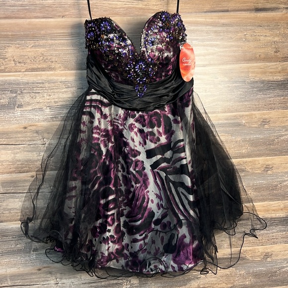 Cindy Collection Dresses & Skirts - Cindy Collection Strapless Purple Leopard & Black Tulle Prom Formal Dress  NWT